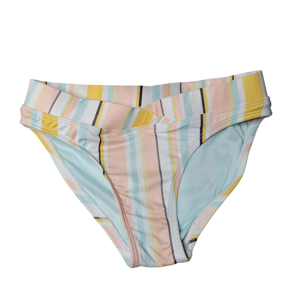 Roxy Girl Striped Bikini Bottom Yellow Pink Blue‎ V-Waist Size M 10/12